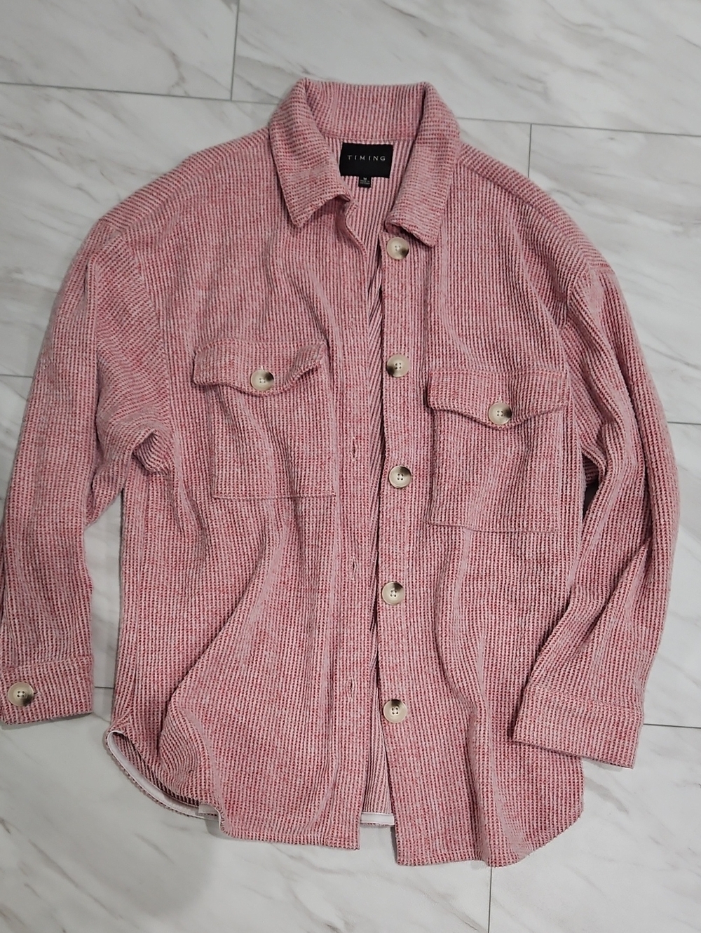 Timing Pink Textured Button-Up Shirt Jacket
